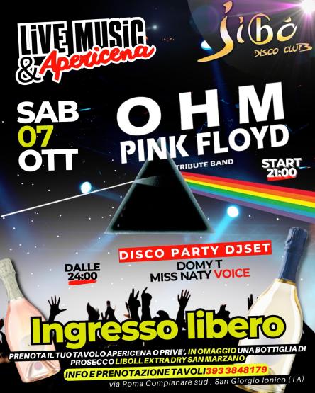 SAB 7 OTT - Apericena e Live Music con gli OHM PINK FLOYD tribute band + Dj Set