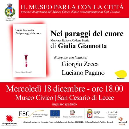 Si apre con “Nei paraggi del cuore” di Giulia Giannotta il ciclo di incontri letterari al Museo Civi