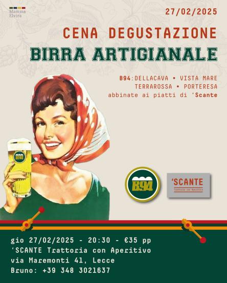 Cena Degustazione di Birra Artigianale B94 a Lecce